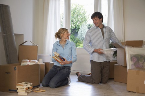 Packed moving boxes and protective wrapping for removals