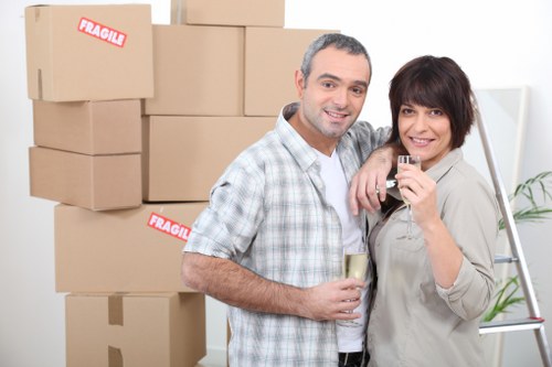 Office furniture and boxes prepared for relocation in Barking